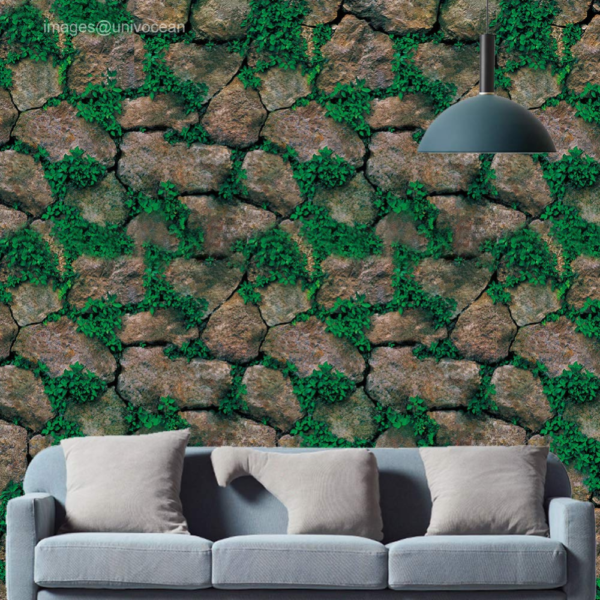 Self Adhesive Wall Sticker 3D Stone With Grass (45 x 1000cm.)