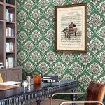 Self Adhesive Wall Sticker Green Damask (45 x 500cm.)