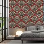 Self Adhesive Wall Sticker Red Damask (45 x 500cm.)