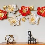 AD Metal Red and white Flowers Wall Sculpture wall art(55 x 2 x 22 inch)