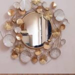 AD Gold and White Metal Frame Round Wall Mirror(30 x 3 x 30)