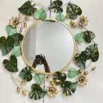 AD Green Leaves Designer Metal Framed Round Wall Mirror(30 x 3 x 30 inch)
